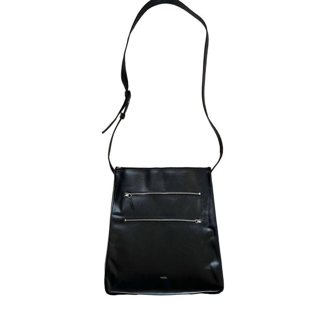 Vince Zip‎ Line Leather Crossbody Black Purse